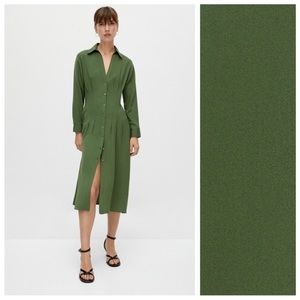 Massimo Dutti - Green pleated button down dress